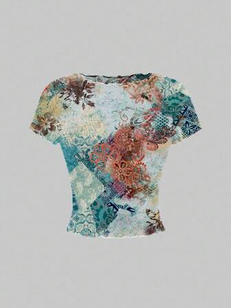 Fairycore Transparente Mesh Paisley Blumen Muster Sexy Bluse für Frauen