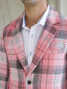 Calvornis Men's Plaid Lapel Collar Blazer And Pants Business Formal Set, Autumn Winter Brunch Wear - Pink - View 2