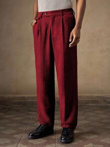 AKNOTIC Business Casual Quần ống đứng dáng rộng dệt kim cho nam, thời trang mặc hàng ngày - Đỏ - Xem 6