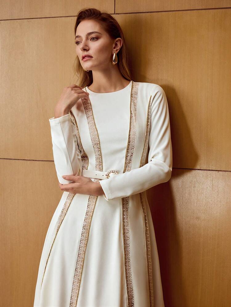 WOMEN'S ELEGANT COMMUTER RHINESTONE LACE PATCHWORK DRESS