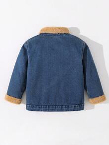 Veste décontractée, mignonne et confortable pour jeunes garçons avec détails en polaire. Veste à manches longues et col châle, parfaite pour les voyages, l'école et les rassemblements quotidiens, idéale pour l'automne et l'hiver. Premier jour d'école - Bleu azur - Voir 2
