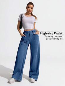 SHEIN Unity Plus Size Plain Simple Casual Jeans - Medium Wash - View 2