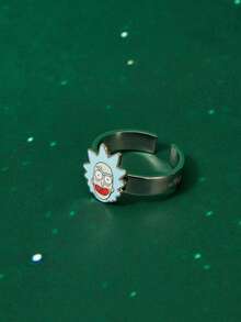Rick and Morty X SHEIN Cartoon Character Rick Metal Ring, High-End Simple Open Ring - Silver - View 4