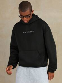 STYNVO 男士落肩长袖休闲宽松时尚百搭连帽衫 - 黑色 - 查看 4