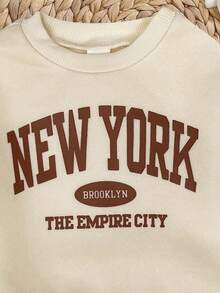 SHEIN 2 件女婴可爱灰色字母印花长袖卫衣和裤子套装，秋冬 - 彩色 - 查看 8