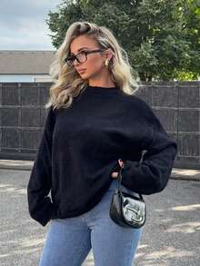 Jeta Ari 马海毛超大圆领毛衣 春季 Y2K 90 年代休闲可爱节日机场超大秋季秋季冬季日常圣诞节工作办公室 - 黑色 - 查看 6