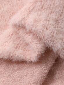 DAZY 秋冬拉绒蓬松立领蕾丝网眼拼布粉色修身衬衫，适合派对、返校、新年、圣诞节、长袖女式 T 恤 - 粉色 - 查看 3