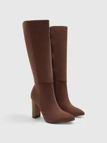 CUCCOO BIZCHIC Women's Fashion Brown Suede Chunky Heel Pointed Toe Over-The-Knee Boots, Classic Versatile For Commute, Date, Party, Holiday - Coffee Brown - View 7