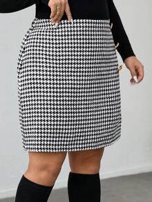 Firerie Plus Size Elegant Professional Commute Office Metal Buckle Decoration Skirt, Comfortable & Casual, Autumn/Winter - Multicolor - View 4