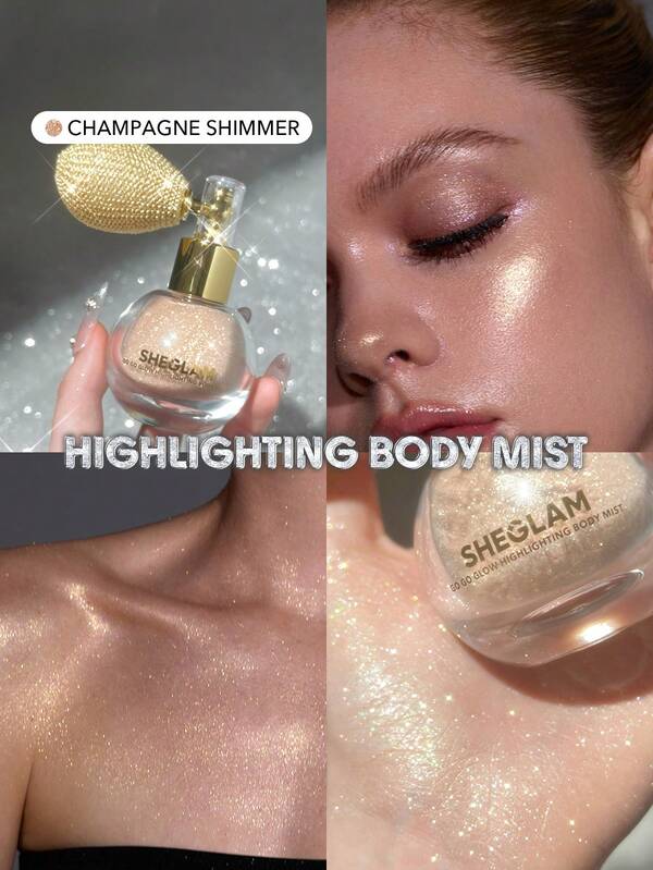 SHEGLAM Go Go Glow Highlighter Body Spray - Champagner Schimmer Marken Beauty Make-up Gesichtsfarbe Kosmetik für Frauen und Mädchen, perfekt für Herbst und Winter, ideal für Y2K-Mode, geeignet als Geburtstagsgeschenk, Weihnachtsgeschenk oder für Partys, beste Farbe