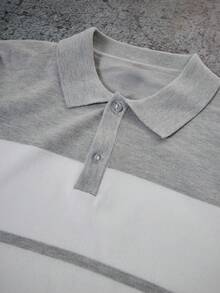 Manfinity Homme Áo len dệt kim dài tay cài nút màu tương phản cho nam, thường ngày, mùa xuân và mùa thu, phong cách Cityboy cổ điển, áo len sọc, mùa đông - Xám - Xem 4