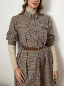 Zelara Autumn/Winter Jacquard Plaid Mid-Length Shirt Dress Brown Dress Brown Thanksgiving Outfit For Women New Year Dress New Year Look Clothes For New Year New Year Clothes Winter Dress Women Maija Fall Winter 2025 Women Maija 2025 Winter Clothes For Women Women's Winter Coat Brown Brown Dress Brown Dress For Women Thanksgiving Outfit For Women Winter Dresses For Women - Brown - View 3