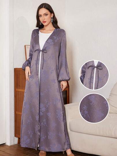 Al Najma Abaya de manga larga con bordado y textura de tela de corte holgado para mujeres, adecuado para fiestas, otoño/invierno