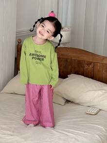 DAZY 2 件套女婴圆领字母印花长袖 T 恤和宽松休闲裤家居服套装 - 彩色 - 查看 7