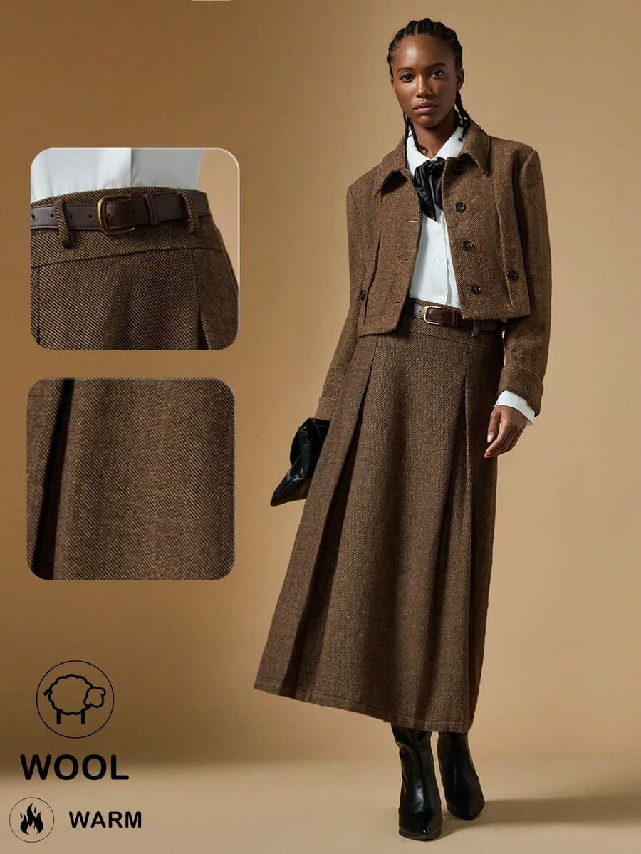 Briarwyn Chân váy nữ phong cách retro, thích hợp cho mùa Thu/Đông, màu nâu, kiểu dáng cổ điển, mùa Đông, dịp năm mới. - Cà phê nâu - Xem 1