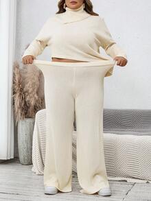 Hourglow Ensemble pull col roulé et pantalon de couleur unie élégant grande taille Dollyholly86, automne/hiver, pour morphologie en sablier