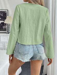 Pariaura 秋季女装休闲纯色系带宽松衬衫，春季休闲款 - 綠色 - 查看 2