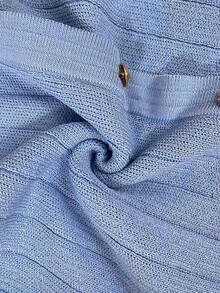 SHEIN Lacomfia Váy dệt kim màu trơn thanh lịch cỡ lớn có nút phía trước - Màu xanh lam - Xem 7