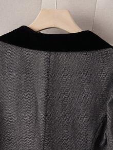 SHEIN Franclia Bộ vest vest nữ có ve áo cài nút kim loại và quần ống loe - Xám - Xem 6