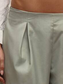 MUSERA 中腰修身褶裥阔腿裤，优雅秋冬圣诞夜外出工作可爱性感晚宴感恩节装扮 - 綠色 - 查看 6