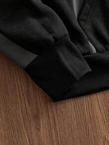 SWAVVY Casual Patchwork Color Block Cropped Hoodie - Black - View 4