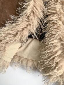 SHEIN LUNE Chaqueta regular elegante de ante con parches y flecos, estilo retro para ir al trabajo, para mujer - Marrón - Ver 7