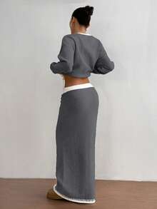 Flirla 2pcs Ombre Bowknot Strap Casual Basic Knit Set, Autumn/Winter - Multicolor - View 2