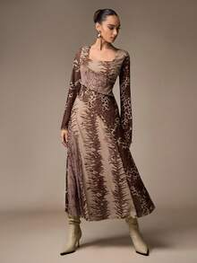 Modelyn Fashionable New Leopard Print Patchwork Romantic Women Dress - Coffee Brown - View 1