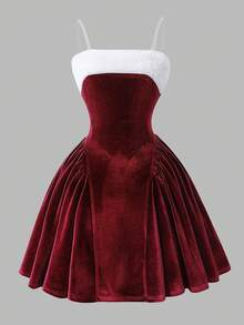 Sparklyn Vestido de fiesta de Navidad para niña preadolescente con dobladillo de paraguas esponjoso de parches, para otoño/invierno - Burdeos - Ver 1