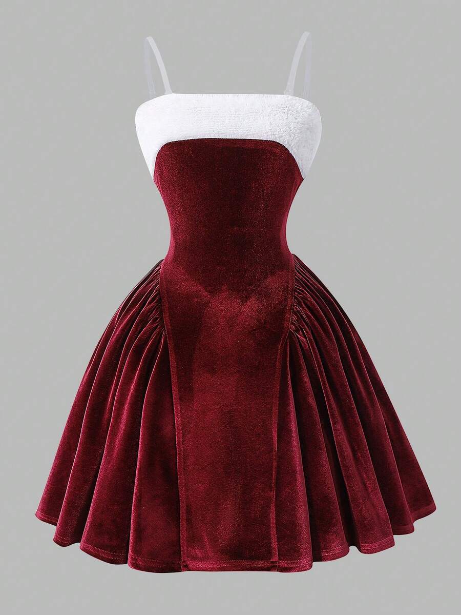 Sparklyn Vestido de fiesta de Navidad para niña preadolescente con dobladillo de paraguas esponjoso de parches, para otoño/invierno - Burdeos - Ver 1