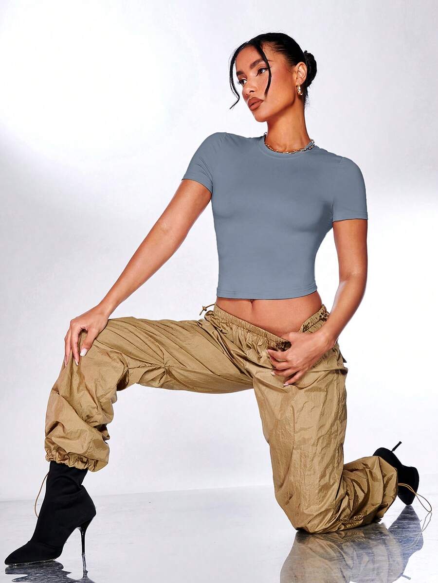 Silquee Camiseta ajustada de color sólido - Neblina azul - Ver 1