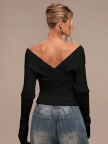 SHEIN BAE Women's Elegant Chic Solid Color Slim Fit Turtleneck Sweater, Versatile For Autumn/Winter,Black Sweater - Black - View 2