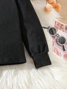 女童舒适简约黑色短袖上衣搭配黑色格子时尚秋冬半装 - 黑色 - 查看 8