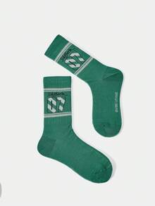 HARRY POTTER X SHEIN 1 Pair Women's Letter Graphic Green Crew Socks