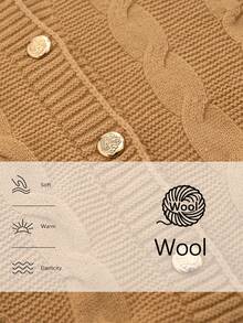 SHEIN Stylify Élégant poncho tricoté avec boucle métallique en corde torsadée kaki, convient pour les déplacements en automne/hiver - Kaki - Voir 4