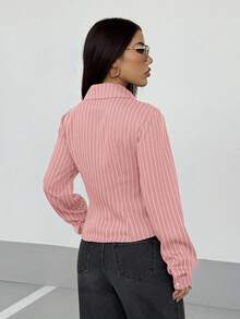 StreetHx Women's Retro Fitted Striped Shirt - Pink - View 2