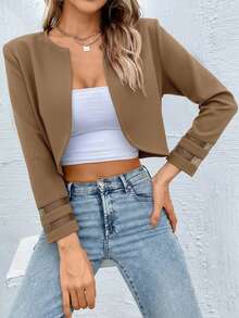 SHEIN Clasi 秋冬撞色网眼开襟夹克 - 杏色 - 查看 1