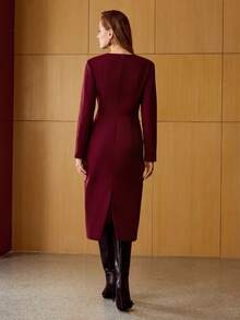 MOTF PREMIUM WOMEN'S WOOL ELEGANT COMMUTER DRESS, WINTER - Burgundy - View 3