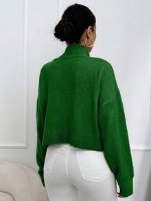 EURMUSE High Neck Drop Shoulder Sweater - 綠色 - 查看 2