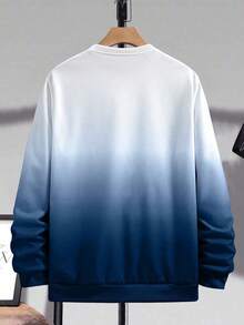 Manfinity Homme 男士渐变字母印花圆领长袖休闲套头卫衣，秋冬男士套头衫，男士蓝色卫衣 - 霧霾藍 - 查看 2