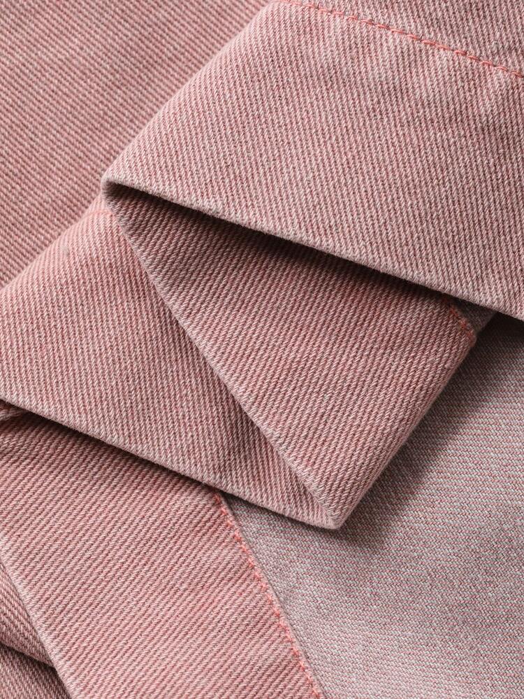 Women's Casual Street Style Patchwork Color Block Loose Pocket Jacket, Long Sleeve, Straight Fit + PU Mini Skirt Denim 2-Piece Set, Autumn/Winter