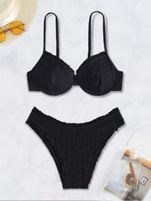 Swim Vcay Summer Beach Women Split Bikini Set Push-Up With Steel Underwire Padding Swimwear For Vacation - Black - View 4