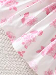 SHEIN Baby Girl Floral Print Sleeveless Dress And Ruffle Trim Cardigan Set - Pink - View 3