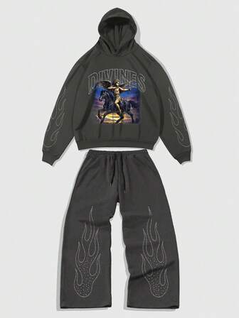 Street Life Men's Street Style Casual Hoodie + Loose Straight Leg Pants Set