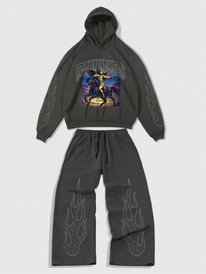 Street Life Men's Street Style Casual Hoodie + Loose Straight Leg Pants Set