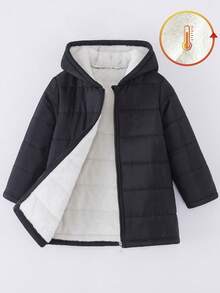 女童冬季中长款黑色拉链连帽羽绒服，经典时尚 - 黑色 - 查看 3