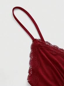 ROMWE Fairycore 优雅纯色蕾丝花边吊带背心，夏季 - 酒紅色 - 查看 3