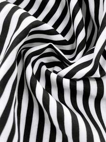 GlowEve CURVE Plus Size Black And White Striped Patchwork Casual Shirt Businesschic - Black and White - View 4