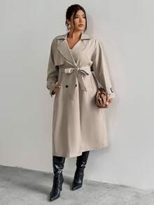 Firerie 优雅收腰A字长袖风衣外套，秋冬 - 卡其色 - 查看 7