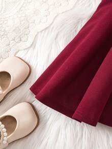Cute & Elegant Burgundy Knit Camisole Dress For Baby Girl - Burgundy - View 7